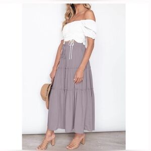 Joie Lavender/Gray Satin Tiered Maxi Skirt